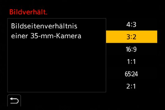 Untermenü, Seitenverhältnis 35-mm-Bildkreis